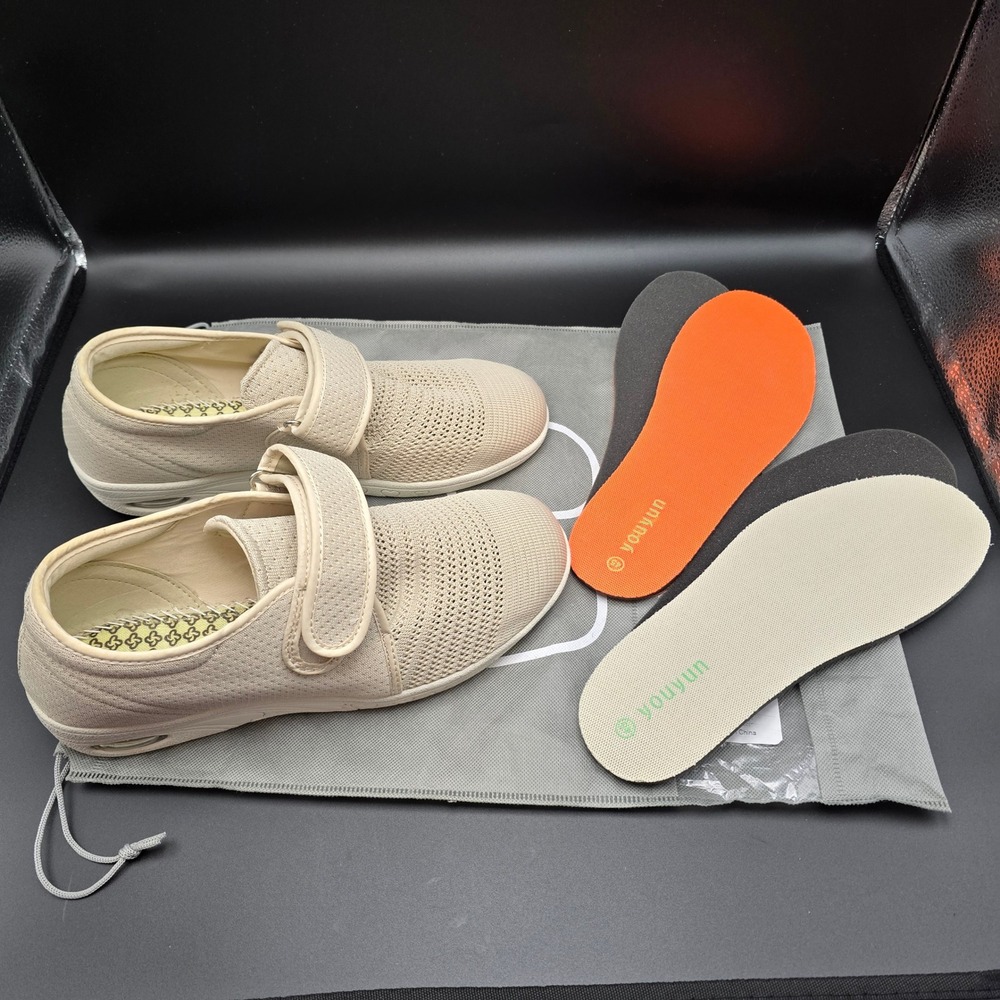 Youyun Comfort Strap Knit Walking Shoes Beige  Womens 10  Mens‎ 9